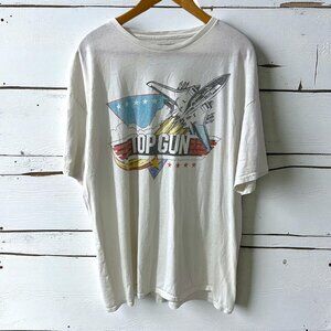 Vintage Y2K Top Gun Men's Thrashed White Graphic T-Shirt 2XL